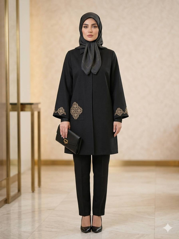 مانتو زنانه گلدوزی شده مدل راز رنگ مشکی