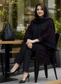 پانچ زنانه مشکی مدل 0414 با پارچه شانتون و ژاکارد طرحدار