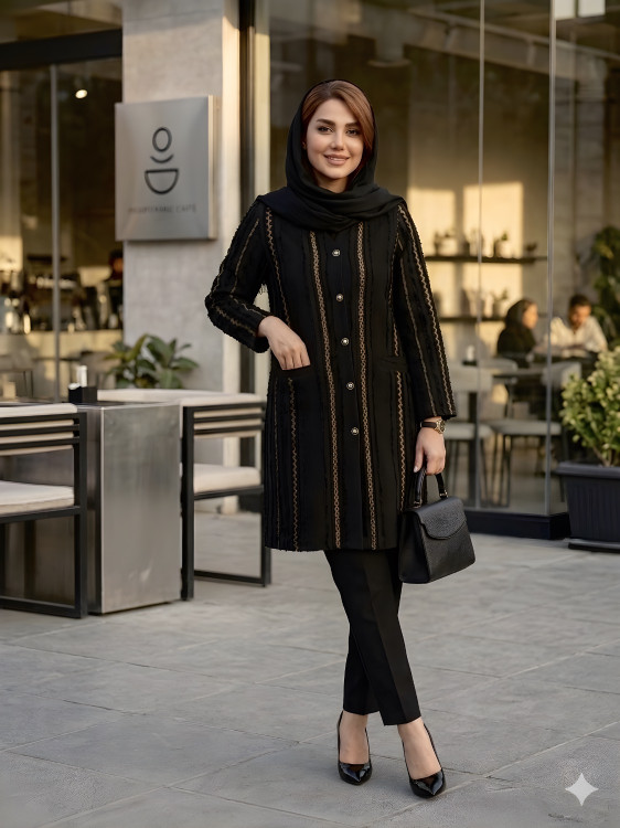 مانتو مجلسی زنانه ژاکارد مدل 0451 مشکی
