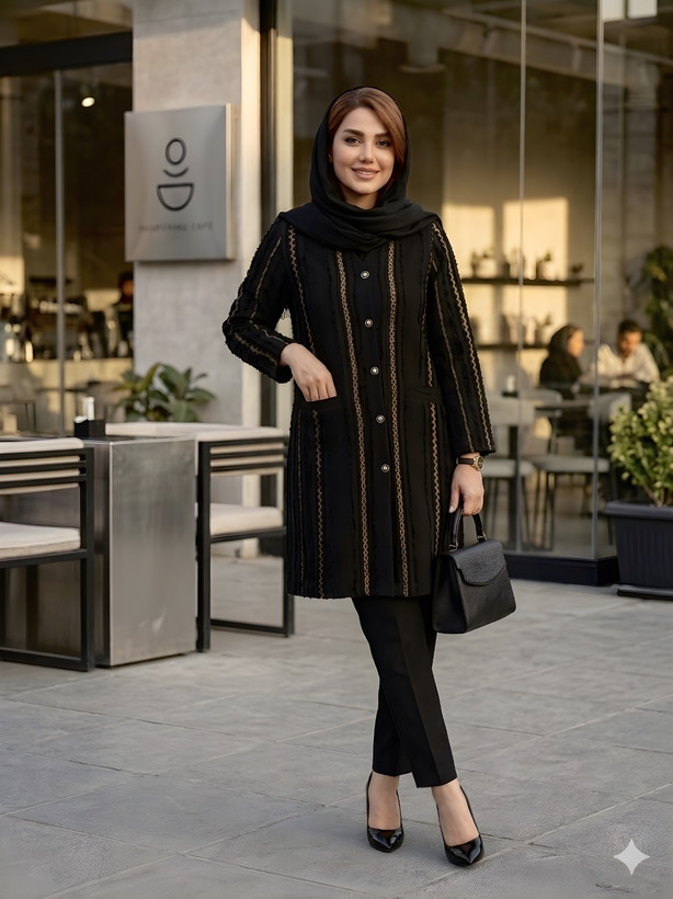 مانتو مجلسی زنانه ژاکارد مدل 0451 مشکی