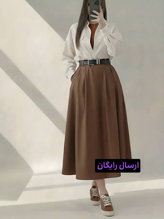 دامن زنانه مدل نیلو از جنس کرپ لطیف و خنک، جیبدار، فری سایز 38 تا 46، مناسب استایل تابستانی،رنگ نسکافهای
