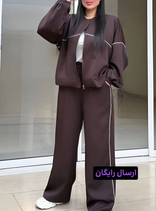 ست زنانه طرح اویشو با پارچه مازراتی هلن در رنگ قهوهای، مناسب استایل مینیمال و لاکچری