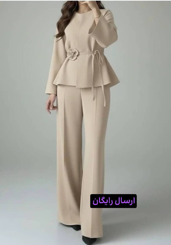 ست کت و شلوار زنانه مدل رز با کمربند کرپ مازراتی