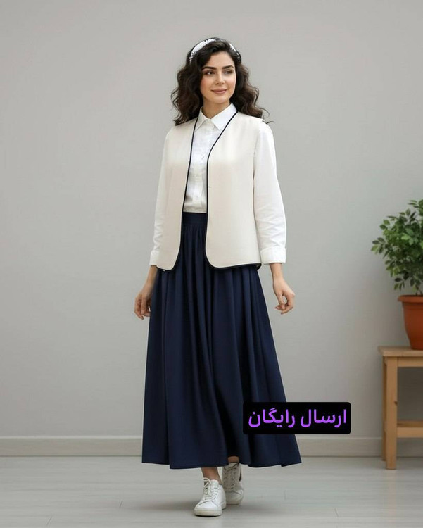 ست وست و دامن زنانه مدل سرمه لینن در رنگبندی سورمه ای