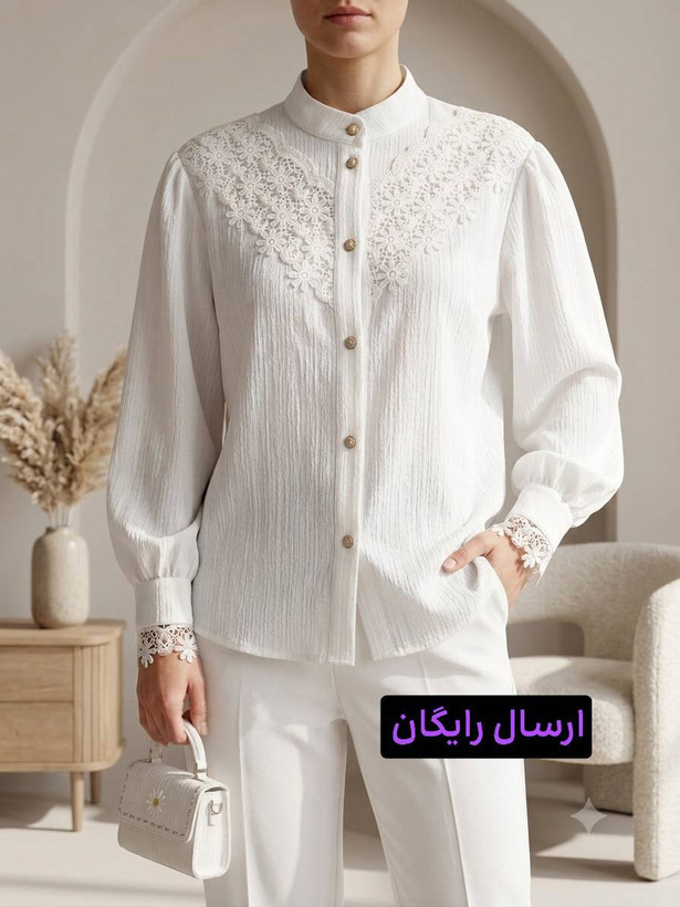 شومیز زنانه مدل رزا ۲ با پارچه توکی کراش رنگ سفید
