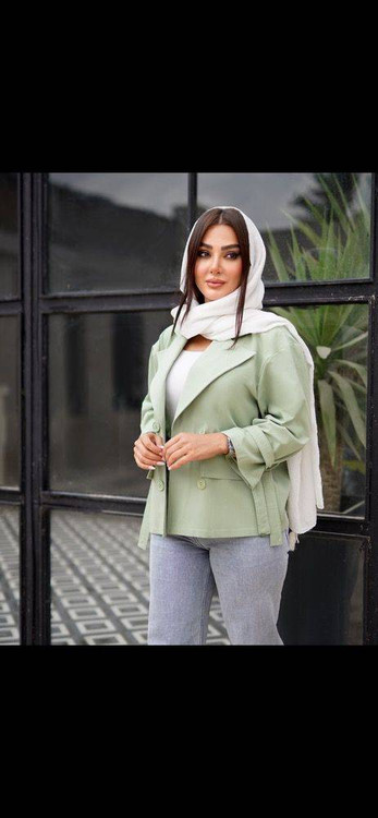 مانتو زنانه لنین مدل کت یقه انگلیسی 4 دکمه کد 355 رنگ سبز