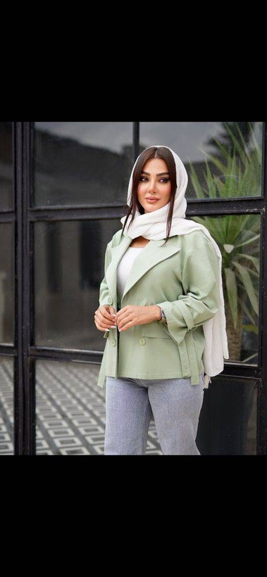مانتو زنانه لنین مدل کت یقه انگلیسی 4 دکمه کد 355 رنگ سبز