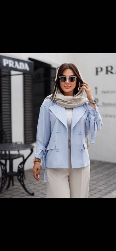 مانتو زنانه لنین مدل کت یقه انگلیسی 4 دکمه کد 355 آبی آسمانی