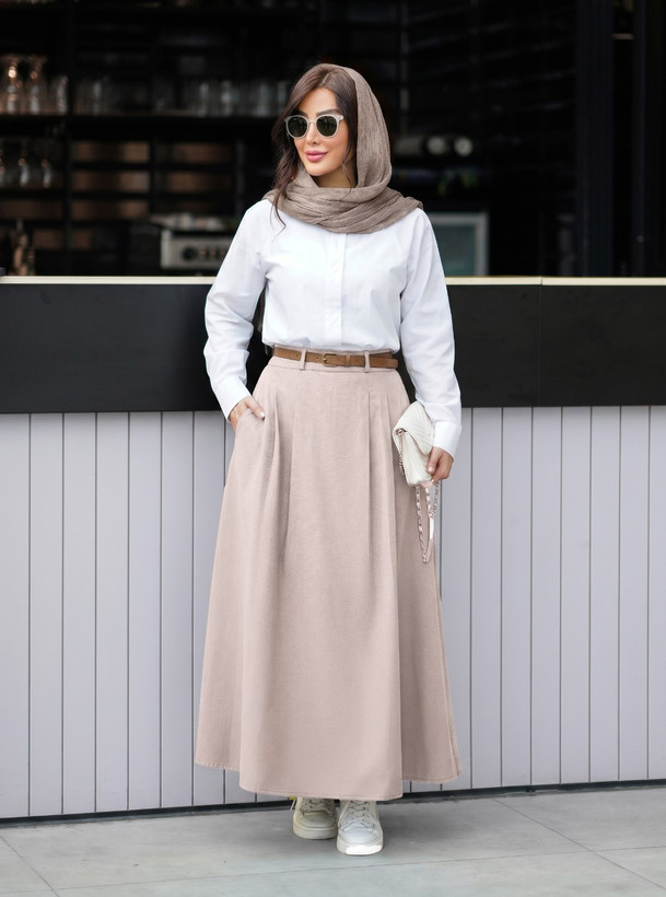 دامن بلند زنانه با کمربند جنس لیننت