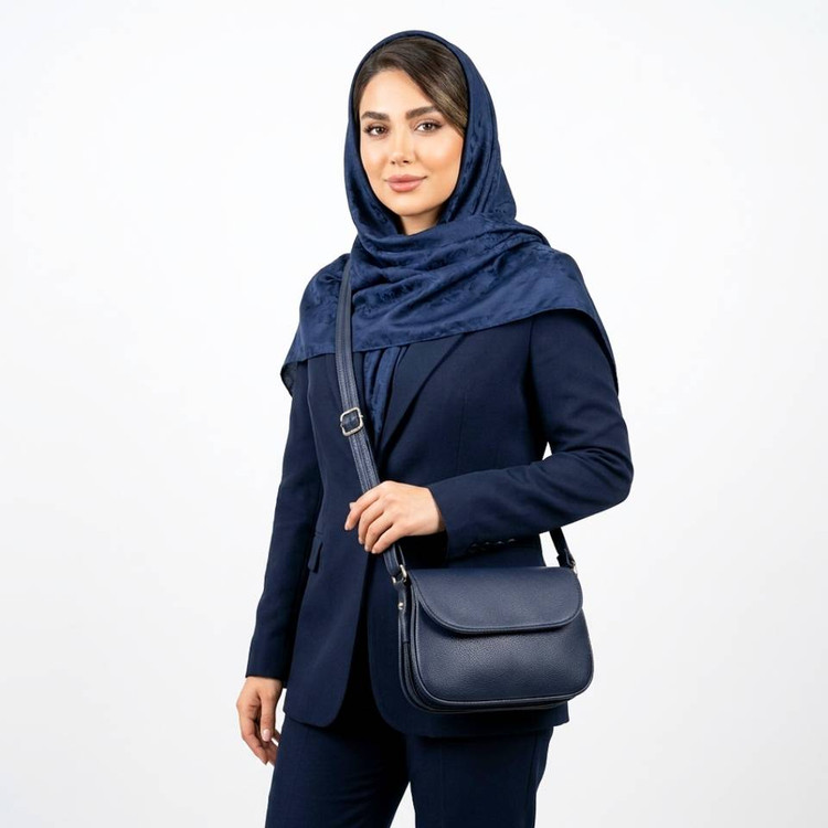 کیف دوشی زنانه کد 1368 چرم مصنوعی درجه یک سرمه ای