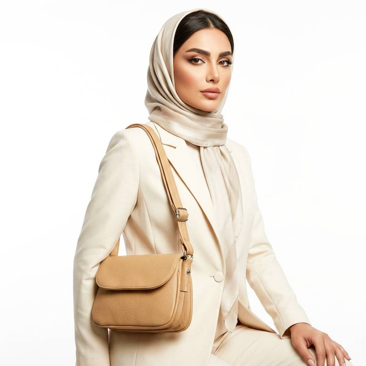 کیف دوشی زنانه کد 1368 چرم مصنوعی درجه یک نسکافه ای