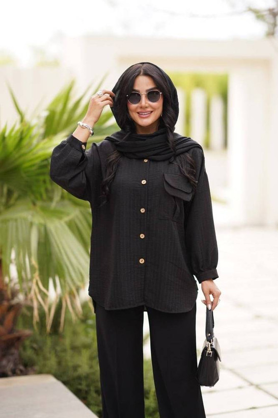 شومیز تک جیب بغل پاگون مشکی صوفیا ژاکارد