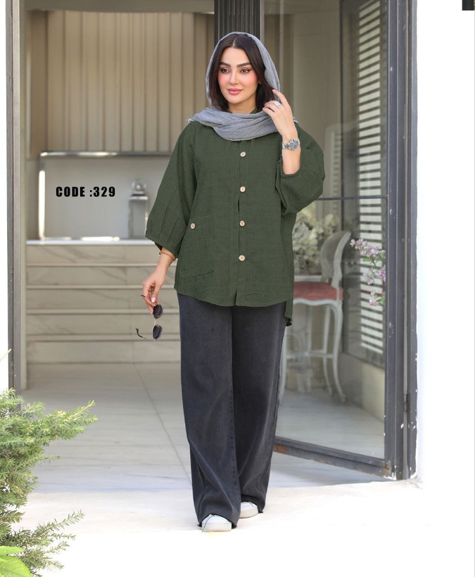 مانتو اسپرت زنانه رنگ سبز زیتونی