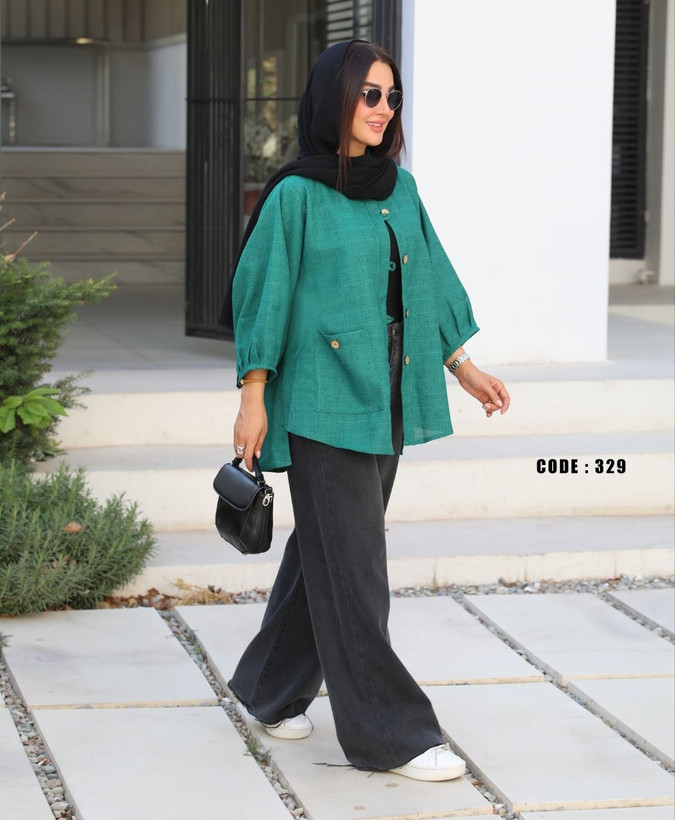 مانتو اسپرت زنانه رنگ سبز فیروزهای