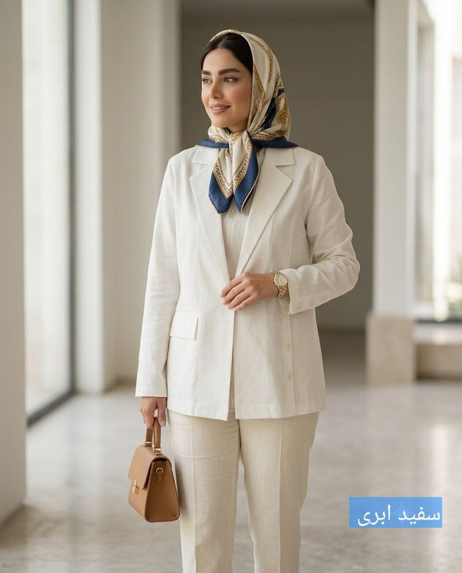 کت زنانه لینن چهار فصل رنگ سفید ابری