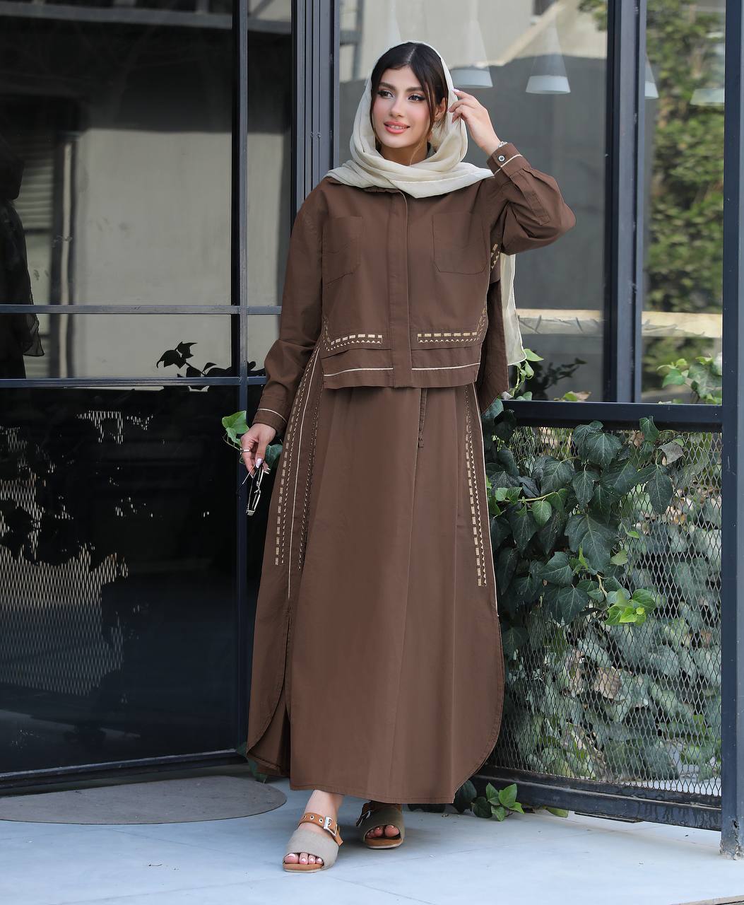 ست کت و دامن زنانه لینن گلدوزی